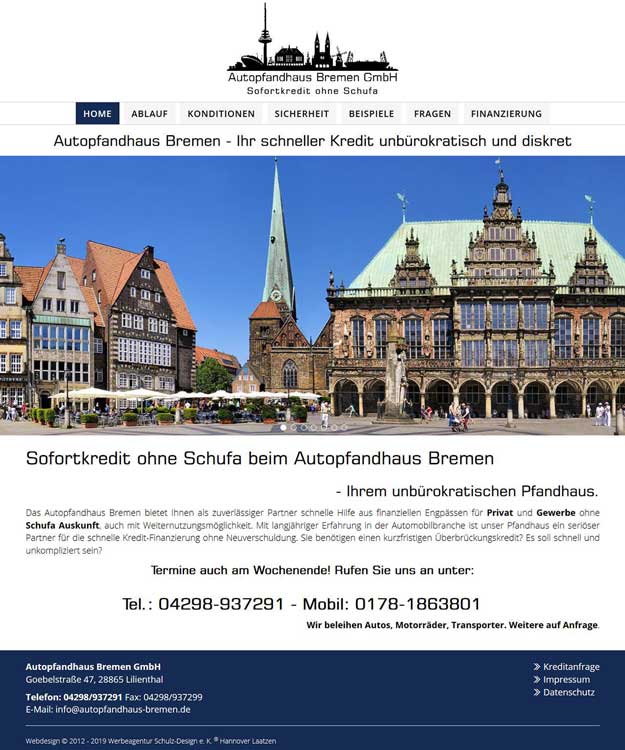 Logo und Webdesign für Autopfandhaus Bremen von Werbeagentur Schulz-Design